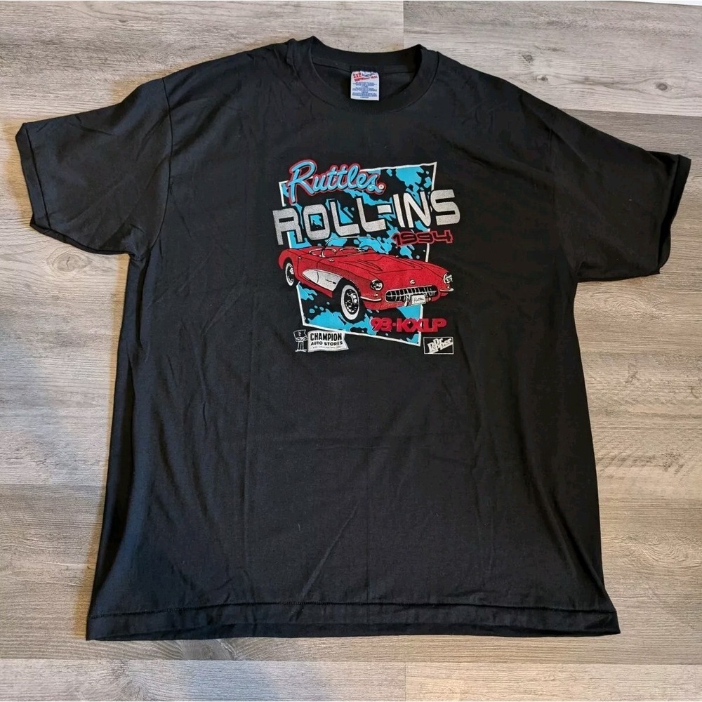 1994‎ Ruttles Roll Ins Car Show Men's XL Vintage 90s T-Shirt Black Single Stitch